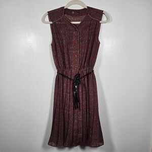 Vintage KoKoro Retro 1960s Burgundy Gray Pleated Pin-Up Style Dress Size XS/S